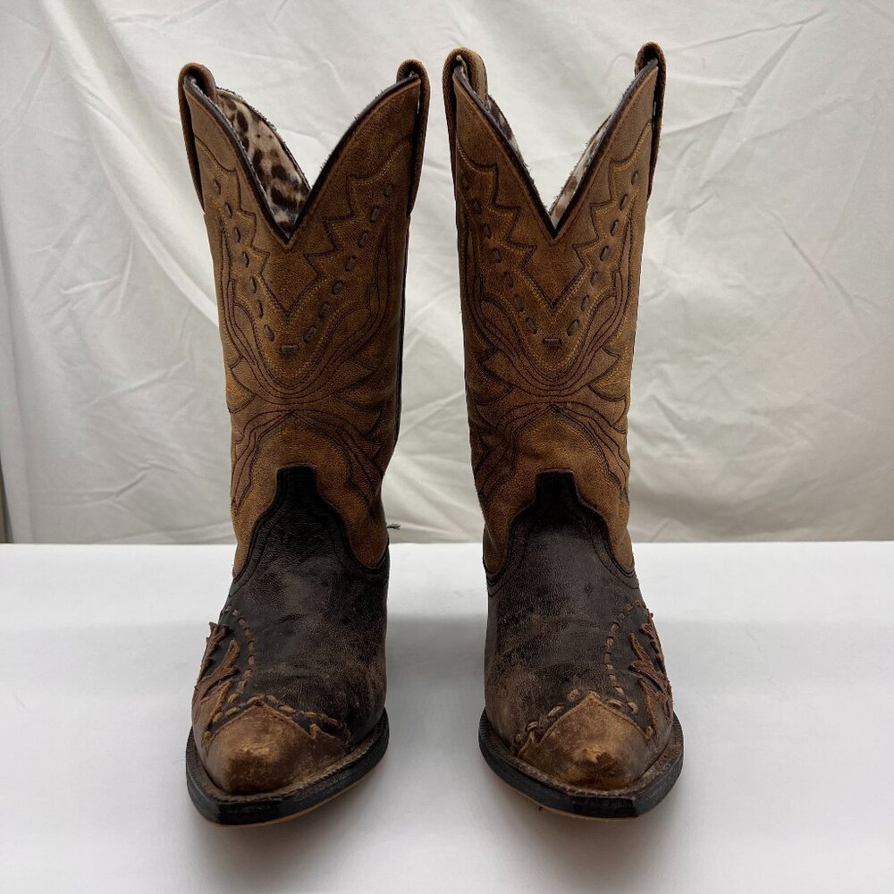 Laredo Women's Western Cowboy Boots Cullison Bucklace Black/tan crackle-leopard